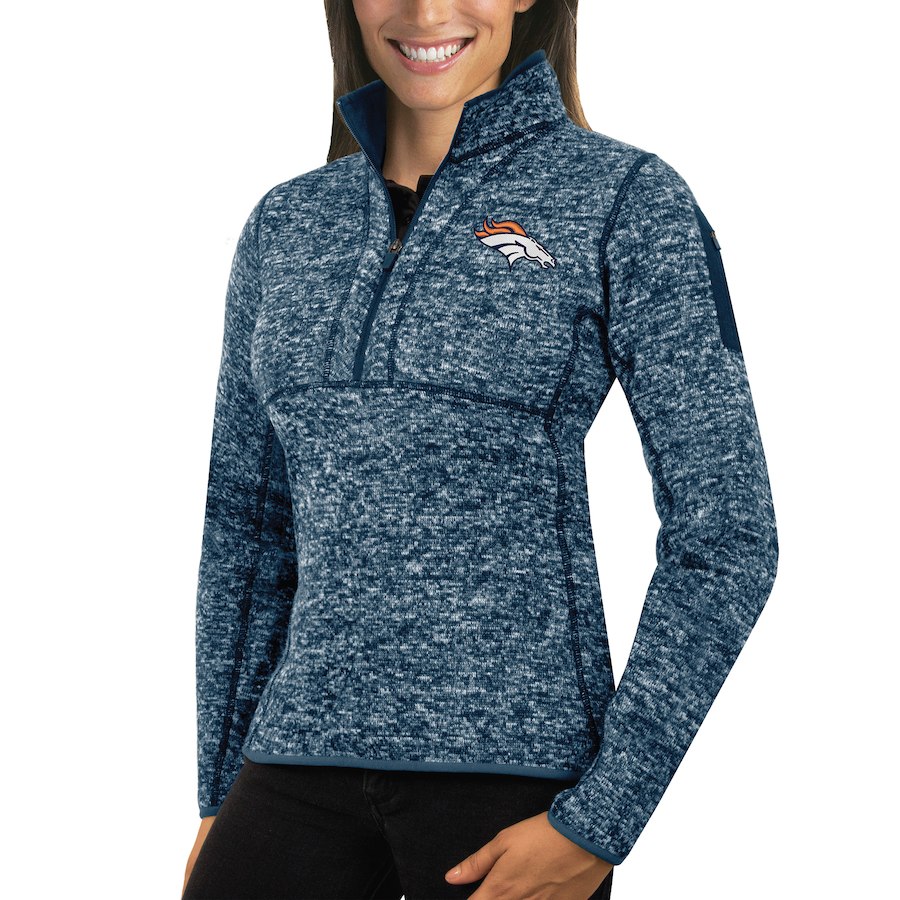 Denver Broncos Antigua Women's Fortune Half-Zip Sweater Heather Navy