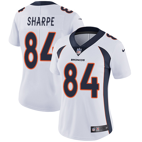 Nike Broncos #84 Shannon Sharpe White Women's Stitched NFL Vapor Untouchable Limited Jersey