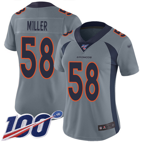 Nike Broncos #58 Von Miller Gray Women's Stitched NFL Limited Inverted Legend 100th Season Jersey