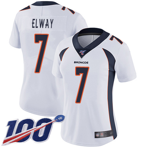 Nike Broncos #7 John Elway White Women's Stitched NFL 100th Season Vapor Limited Jersey