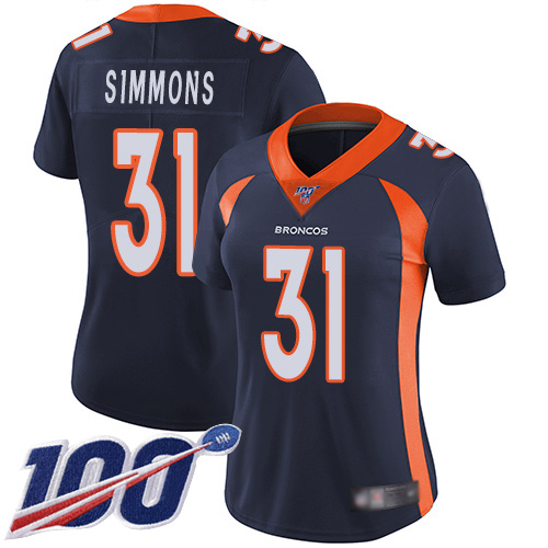Nike Broncos #31 Justin Simmons Navy Blue Alternate Women's Stitched NFL 100th Season Vapor Limited Jersey