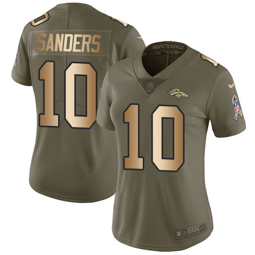 Nike Broncos #10 Emmanuel Sanders Olive/Gold Women's Stitched NFL Limited 2017 Salute to Service Jersey