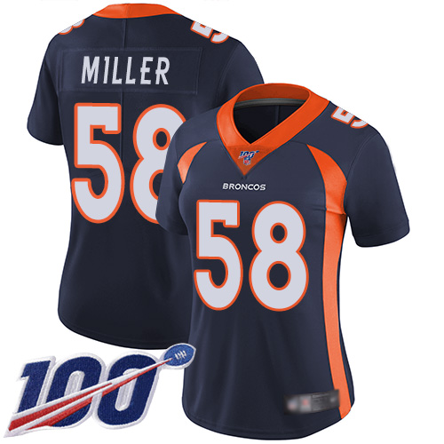 Nike Broncos #58 Von Miller Navy Blue Alternate Women's Stitched NFL 100th Season Vapor Limited Jersey