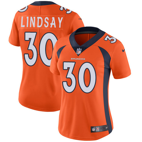 Nike Broncos #30 Phillip Lindsay Orange Team Color Women's Stitched NFL Vapor Untouchable Limited Jersey