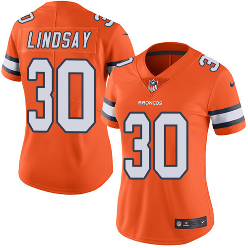 Nike Broncos #30 Phillip Lindsay Orange Women's Stitched NFL Limited Rush Jersey