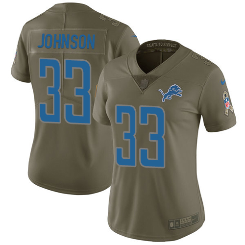 Nike Lions #33 Kerryon Johnson Olive Women's Stitched NFL Limited 2017 Salute to Service Jersey