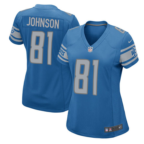 Nike Lions #81 Calvin Johnson Light Blue Team Color Women's Stitched NFL Elite Jersey