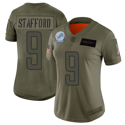 Nike Lions #9 Matthew Stafford Camo Women's Stitched NFL Limited 2019 Salute to Service Jersey