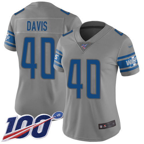 Nike Lions #40 Jarrad Davis Gray Women's Stitched NFL Limited Inverted Legend 100th Season Jersey