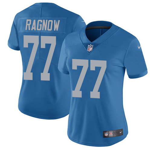Nike Lions #77 Frank Ragnow Blue Throwback Women's Stitched NFL Vapor Untouchable Limited Jersey