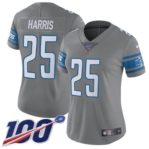 Nike Lions #25 Will Harris Gray Women's Stitched NFL Limited Rush 100th Season Jersey