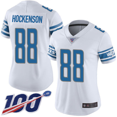Nike Lions #88 T.J. Hockenson White Women's Stitched NFL 100th Season Vapor Limited Jersey