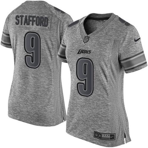 Nike Lions #9 Matthew Stafford Gray Women's Stitched NFL Limited Gridiron Gray Jersey