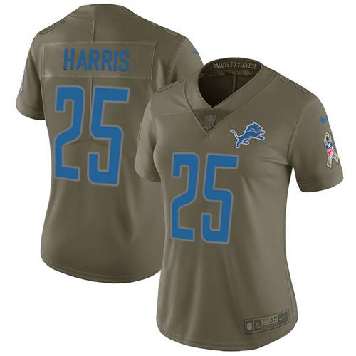 Nike Lions #25 Will Harris Olive Women's Stitched NFL Limited 2017 Salute to Service Jersey