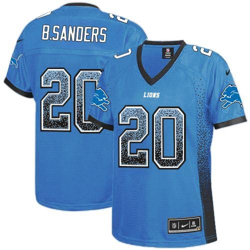 Nike Lions #20 Barry Sanders Light Blue Team Color Women's Stitched NFL Elite Drift Fashion Jersey