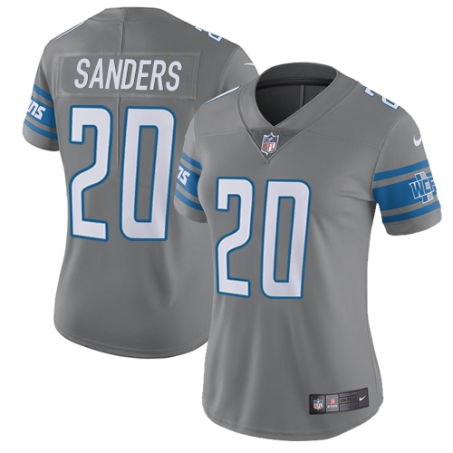 Nike Lions #20 Barry Sanders Gray Women's Stitched NFL Limited Rush Jersey