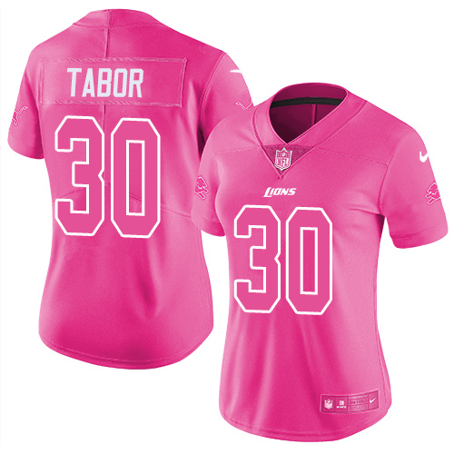 Nike Lions #30 Teez Tabor Pink Women's Stitched NFL Limited Rush Fashion Jersey