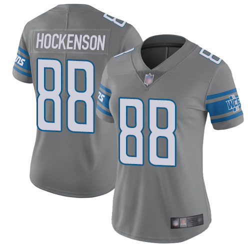Nike Lions #88 T.J. Hockenson Gray Women's Stitched NFL Limited Rush Jersey