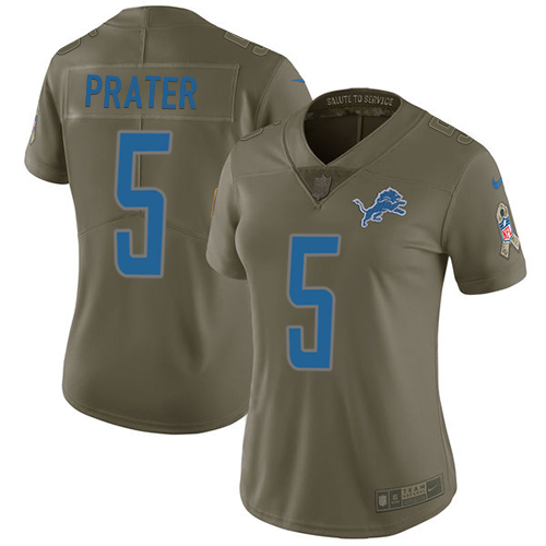 Nike Lions #5 Matt Prater Olive Women's Stitched NFL Limited 2017 Salute to Service Jersey