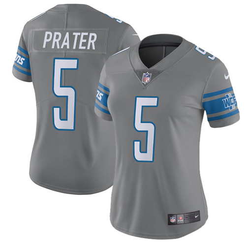 Nike Lions #5 Matt Prater Gray Women's Stitched NFL Limited Rush Jersey