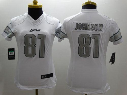 Nike Lions #81 Calvin Johnson White Women's Stitched NFL Limited Platinum Jersey