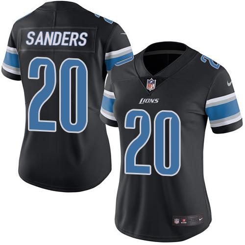 Nike Lions #20 Barry Sanders Black Women's Stitched NFL Limited Rush Jersey