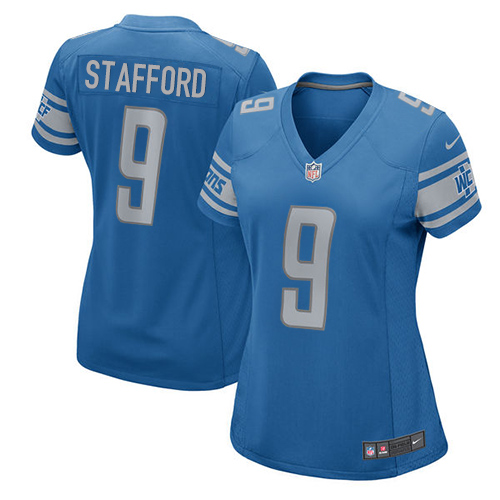 Nike Lions #9 Matthew Stafford Light Blue Team Color Women's Stitched NFL Elite Jersey