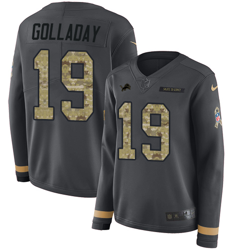 Nike Lions #19 Kenny Golladay Anthracite Salute to Service Women's Stitched NFL Limited Therma Long Sleeve Jersey