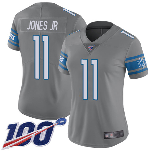Nike Lions #11 Marvin Jones Jr Gray Women's Stitched NFL Limited Rush 100th Season Jersey