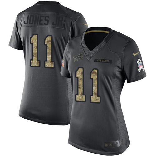 Nike Lions #11 Marvin Jones Jr Black Women's Stitched NFL Limited 2016 Salute to Service Jersey