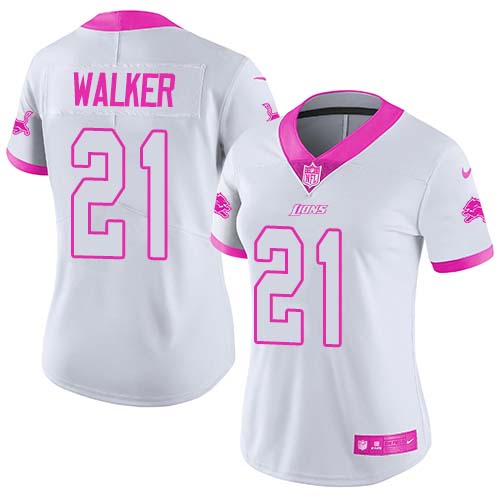 Nike Lions #21 Tracy Walker White/Pink Women's Stitched NFL Limited Rush Fashion Jersey