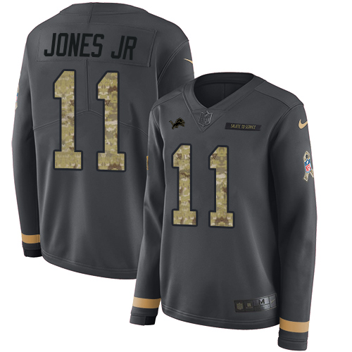 Nike Lions #11 Marvin Jones Jr Anthracite Salute to Service Women's Stitched NFL Limited Therma Long Sleeve Jersey