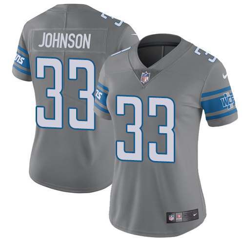 Nike Lions #33 Kerryon Johnson Gray Women's Stitched NFL Limited Rush Jersey