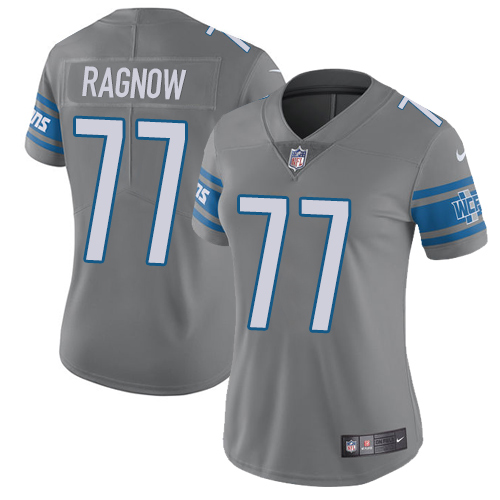 Nike Lions #77 Frank Ragnow Gray Women's Stitched NFL Limited Rush Jersey