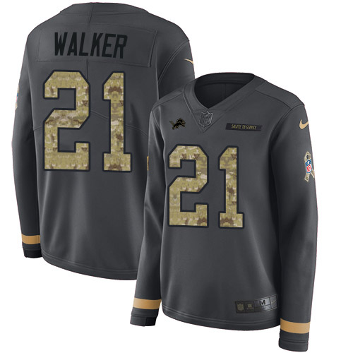 Nike Lions #21 Tracy Walker Anthracite Salute to Service Women's Stitched NFL Limited Therma Long Sleeve Jersey