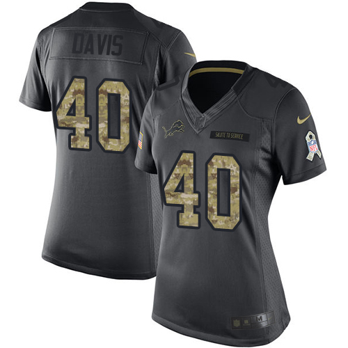 Nike Lions #40 Jarrad Davis Black Women's Stitched NFL Limited 2016 Salute to Service Jersey