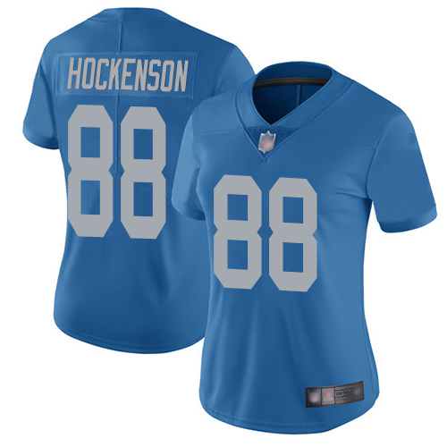 Nike Lions #88 T.J. Hockenson Blue Throwback Women's Stitched NFL Vapor Untouchable Limited Jersey