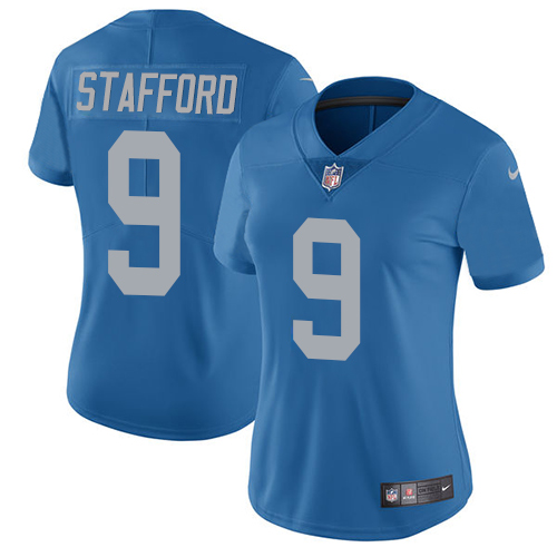 Nike Lions #9 Matthew Stafford Blue Throwback Women's Stitched NFL Vapor Untouchable Limited Jersey