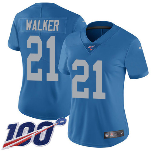Nike Lions #21 Tracy Walker Blue Throwback Women's Stitched NFL 100th Season Vapor Untouchable Limited Jersey
