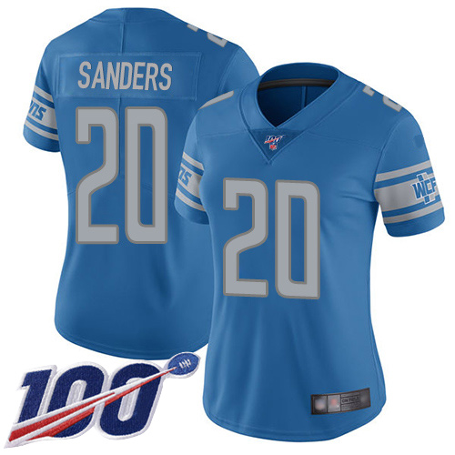 Nike Lions #20 Barry Sanders Blue Team Color Women's Stitched NFL 100th Season Vapor Limited Jersey