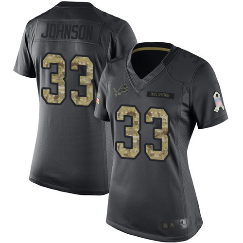 Nike Lions #33 Kerryon Johnson Black Women's Stitched NFL Limited 2016 Salute to Service Jersey