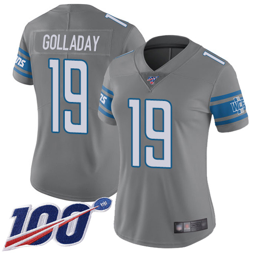 Nike Lions #19 Kenny Golladay Gray Women's Stitched NFL Limited Rush 100th Season Jersey