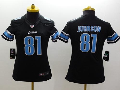 Nike Lions #81 Calvin Johnson Black Alternate Women's Stitched NFL Limited Jersey