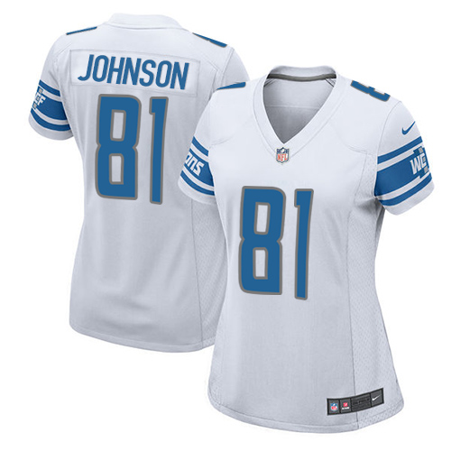 Nike Lions #81 Calvin Johnson White Women's Stitched NFL Elite Jersey