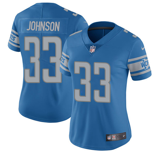 Nike Lions #33 Kerryon Johnson Light Blue Team Color Women's Stitched NFL Vapor Untouchable Limited Jersey