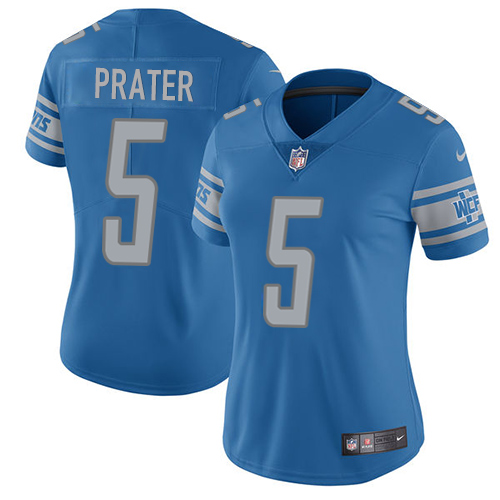 Nike Lions #5 Matt Prater Light Blue Team Color Women's Stitched NFL Vapor Untouchable Limited Jersey