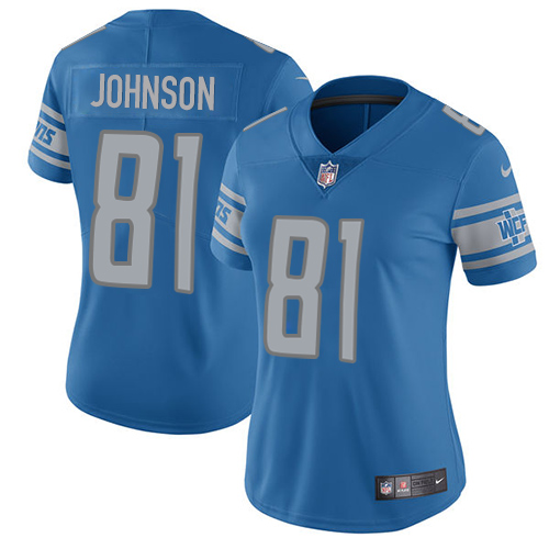 Nike Lions #81 Calvin Johnson Light Blue Team Color Women's Stitched NFL Vapor Untouchable Limited Jersey