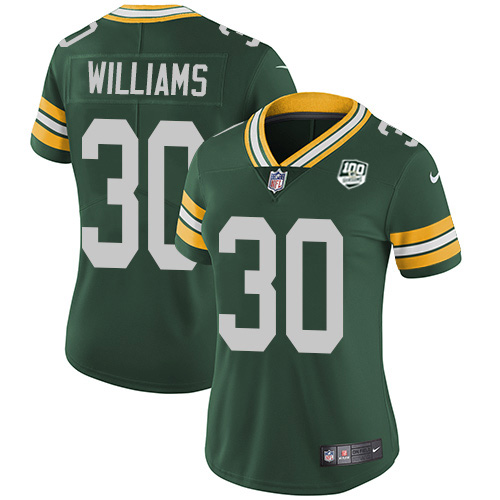 Nike Packers #30 Jamaal Williams Green Team Color Women's 100th Season Stitched NFL Vapor Untouchable Limited Jersey