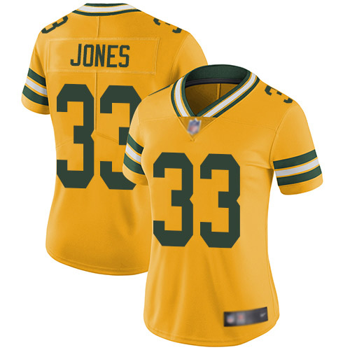 Nike Packers #33 Aaron Jones Yellow Women's Stitched NFL Limited Rush Jersey