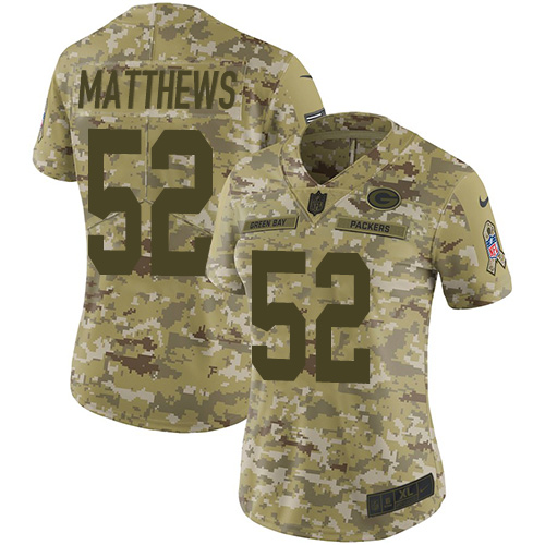 Nike Packers #52 Clay Matthews Camo Women's Stitched NFL Limited 2018 Salute to Service Jersey